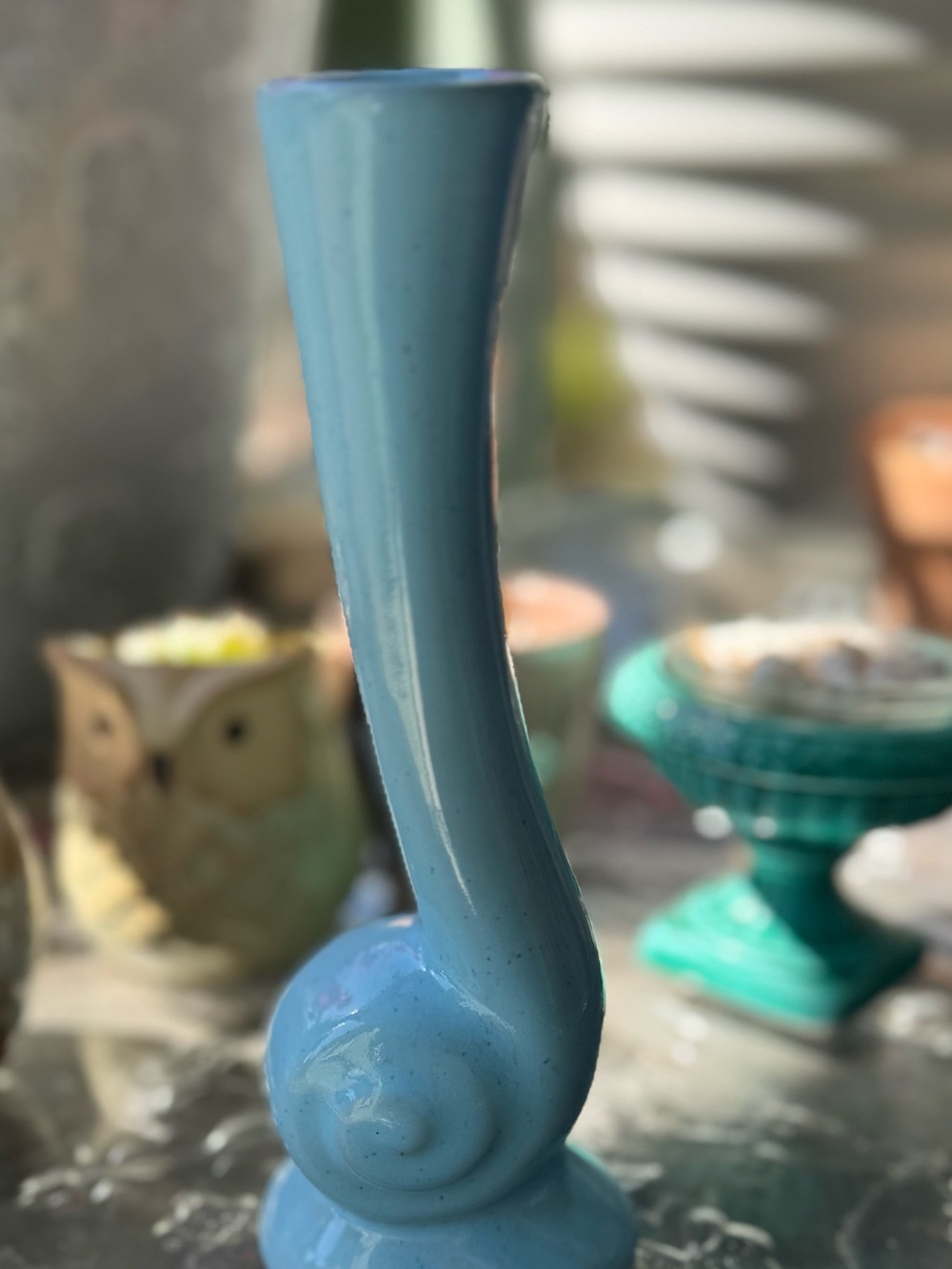 Vintage Frankoma Pottery #31 Snail Bud Vase, Robins Egg Blue- AS IS